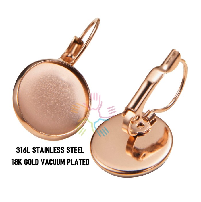 100pcs 316L Stainless Steel Rose Gold Vacuum Plated bezel Earring Blanks /earring base, earring base settings,durable color retention