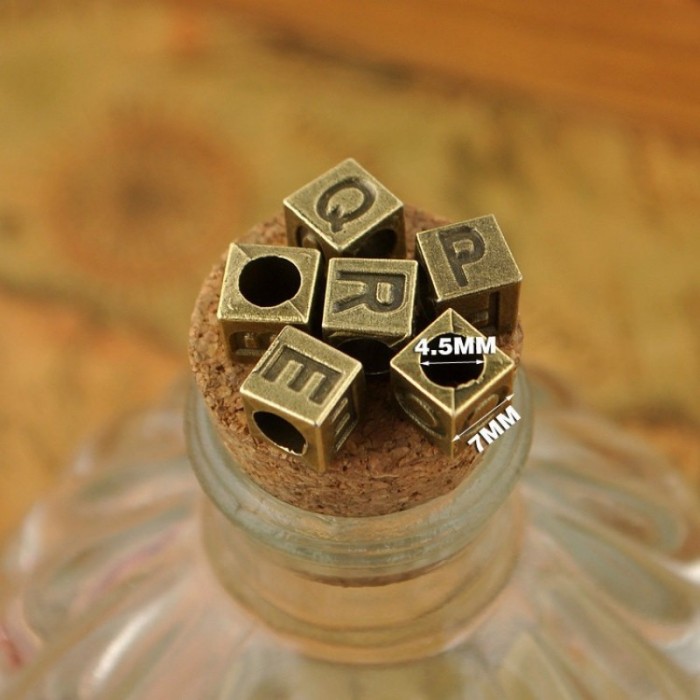 A-Z Antique Bronze or Silver Alphabet Letter Beads, 7mm square letter beads
