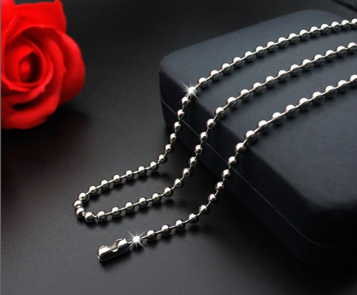 High quality, fine polishing process-Titanium Steel Bead Chain Necklace, 27  chain, 3.2mm chain, Sweater chain，silver bead chain