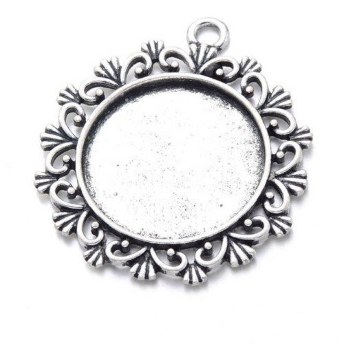 10pcs 20mm Antique Bronze Cabochon Pendant Base, round pendant setting
