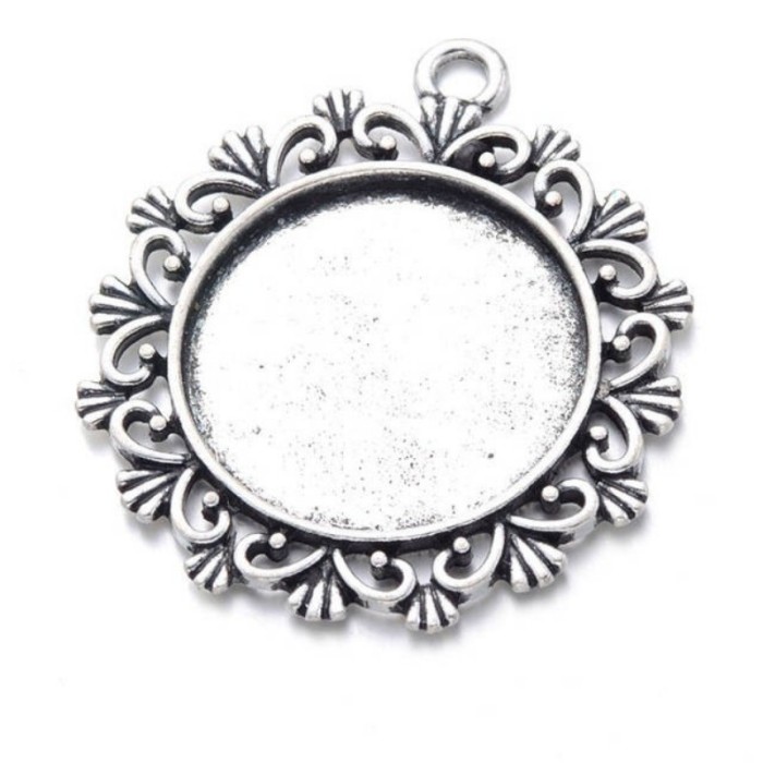 10pcs 20mm Antique Bronze Cabochon Pendant Base, round pendant setting
