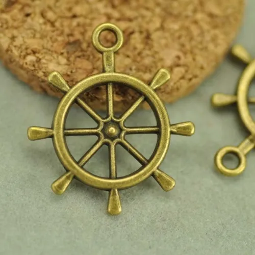 10pcs Antique Bronze Ship Wheel Nautical Charms (#3010055)