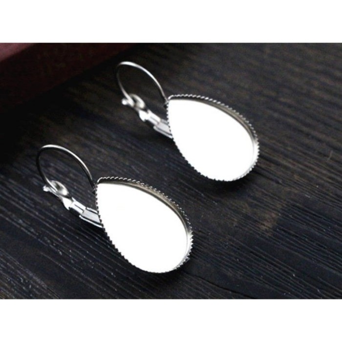 50pcs 13*18/18*25 Teardrop Stainless Steel Cameo Glass Cabochon Metal Bezel French Lever Blank Base Earring Back For DIY Jewelry Findings