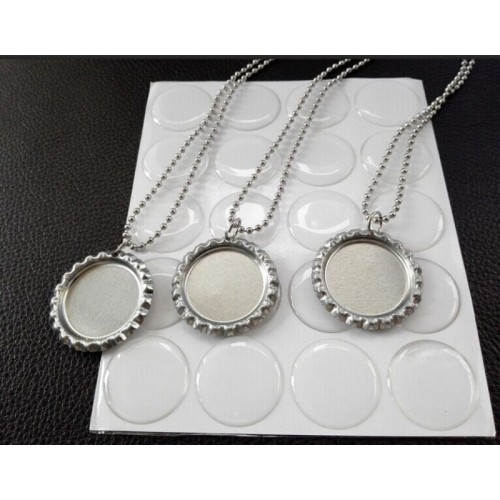 50 Bottle cap necklace Kit- Flattened Flat Silver Bottle Caps+ Round Epoxy Stickers+ Stainless steel Ball Chain Necklaces,DIY Necklace kit