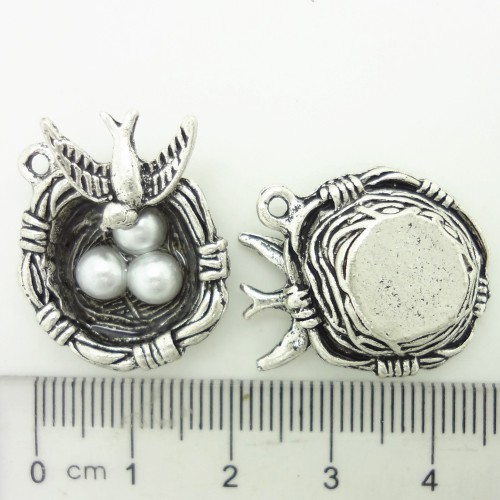 Bird Nest with 3 Pearl Like Beads Charms Pendants Findings