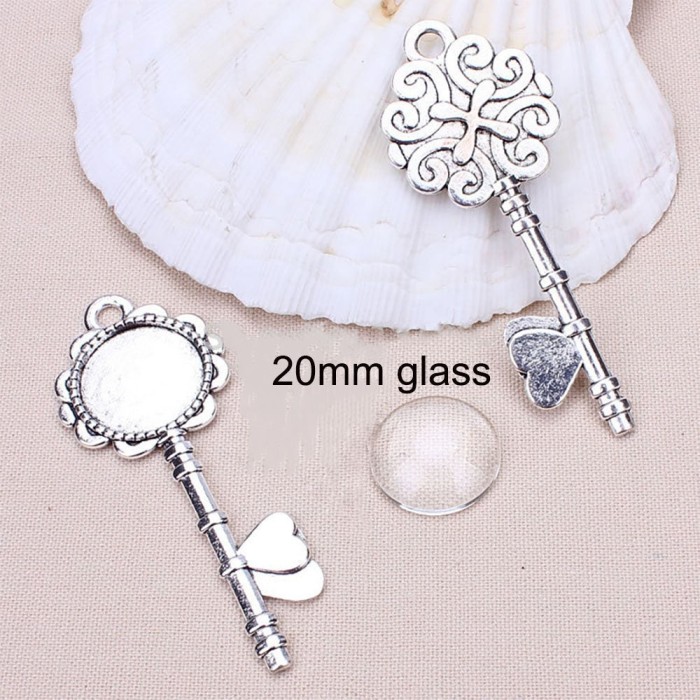 10pcs/lot (glass 20mm)Antique bronze Metal Zinc Alloy Trendy Round Cabochon Pendant Settings + Clear Glass Cabochons for DIY