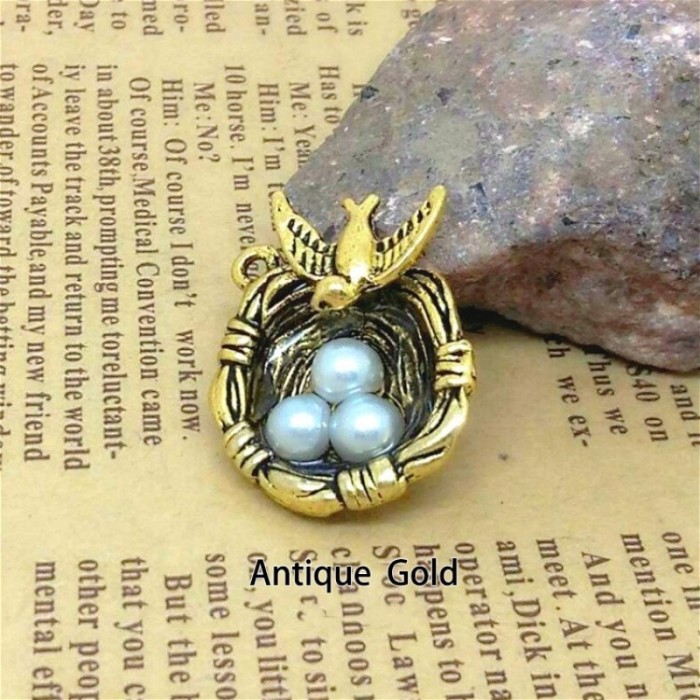 Bird Nest with 3 Pearl Like Beads Charms Pendants Findings