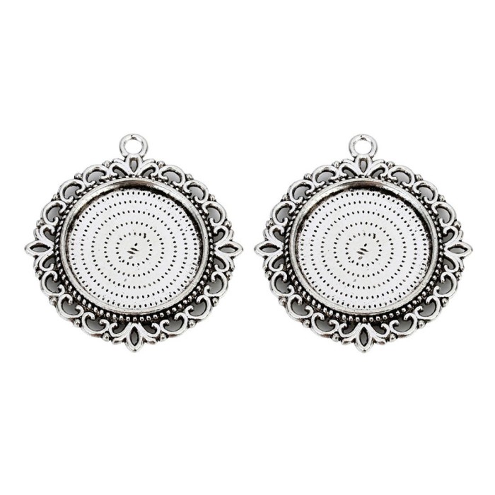 20pcs 25mm Antique Bronze Cabochon Pendant Base, round pendant setting ,Double-sided,Two sides(3010337)