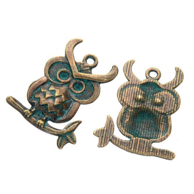 10PCS Owl pendant ,Verdigris Patina Grungy Owl Head Stamping, owl bracelet,Vintage Zinc Alloy owl necklace Charms ,DIY Jewelry Findings