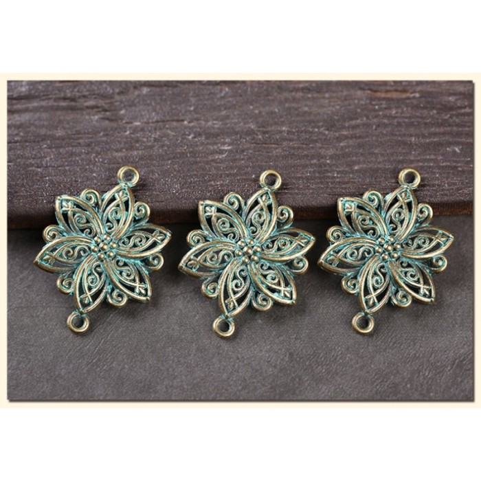 10PCS Verdigris Patina Plated Vintage Zinc Alloy flowers Pendants Charms for Necklace DIY Jewelry Findings,Verdigris Hair Pin