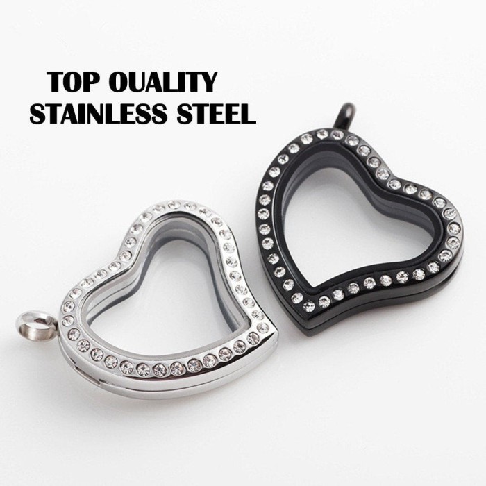 30mm Heart Shape Stainless Steel Floating charm Locket, Memory Glass Locket, Necklace Pendant, Wholesale floating lockets FL003
