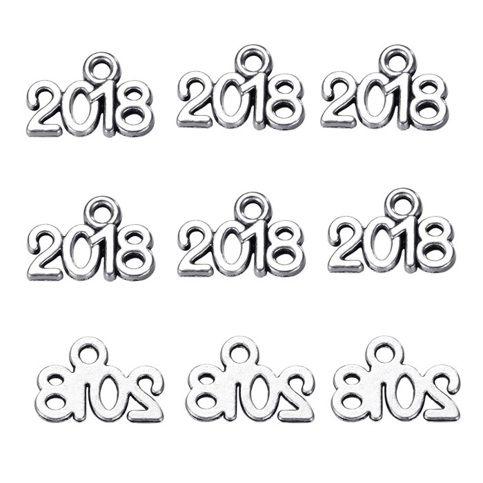 Antique Silver Year 2018 Charms Pendants DIY Charms Pendant Making Bracelet and Necklace 13x9mm,50pcs/100pcs/200pcs