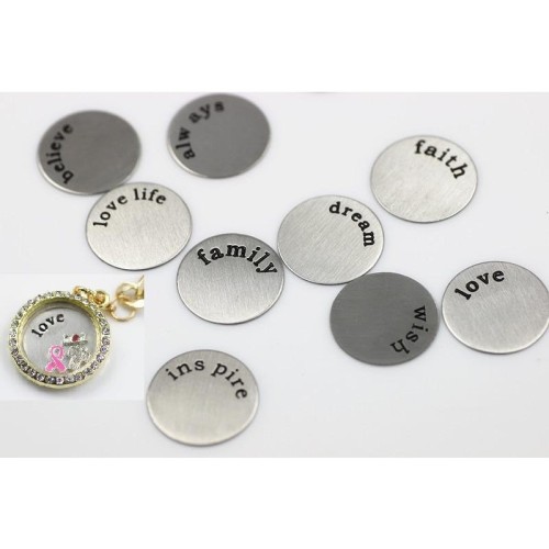 Stainless steel Floating Locket Window Plate, 10 designs, Floating charms, Dia 22mm Fit for 30mm floating locket 5010049
