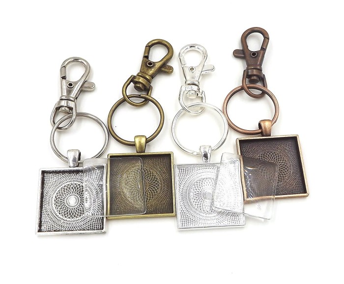 ON SALE - 10 sets 25mm Square Pendant Trays with glass dome -Pendant Blanks Cameo Bezel Settings Photo Jewelry - Custom Jewelry Making