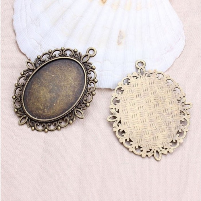 10pcs/lot (glass 30*40mm or 18*25mm)Antique bronze Metal Zinc Alloy Trendy Round Cabochon Pendant Settings + Clear Glass Cabochons for DIY