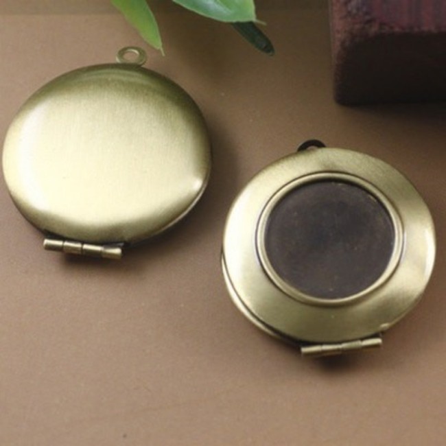 5PCS Round Antique bronze blank photo locket, 16mm cabochon setting photo locket pendant