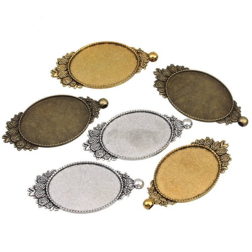 10pcs 40 x 30mm Antique Bronze Cabochon Pendant Base, Oval pendant setting, Oval Pendant Trays, Bezel Cabochon Settings