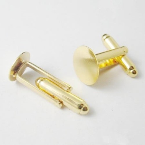 50pcs 10mm Flat Pad French cufflinks blank, cufflink base, Brass Gold Tone Cufflinks Bezel Setting (3010378)