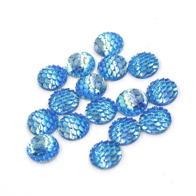 wholesale 50PCS 12mm Blue Fish Scale Cabochons, Mermaid Cabochons