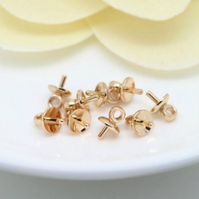 3mm 5mm 24K Gold Color Plated Brass Bead Cap with Peg, for Half Drilled Beads, Hypoallergenic, Jewelry Findings (#10001119)