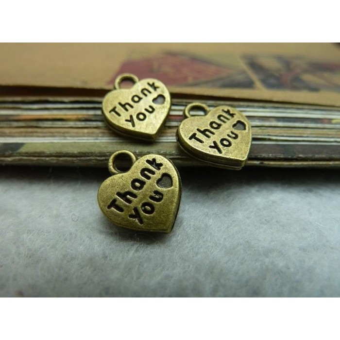 50pcs Antique Bronze or Silver thank you charm pendant, tiny heart Charms