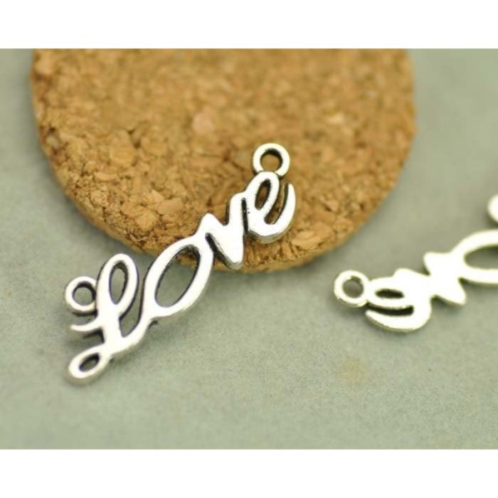 20pcs Antique Tibetan Silver Tone Love Connector Charm Pendants Findings (#3010018)