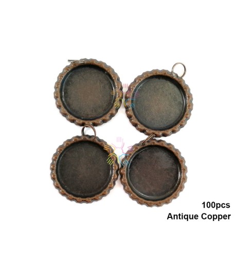 100 Chrome Flattened Bottle Cap Pendants, 100 flattened bottle caps(split rings attached),Antique Copper bottle caps, Bronze bottlecaps