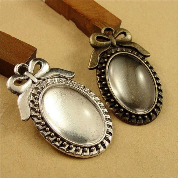 20pcs 18 x 25mm Antique Bronze Cabochon Pendant Base, Bow Oval pendant setting (3020015)