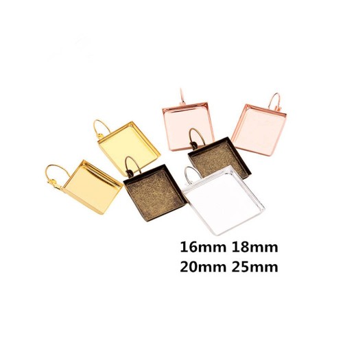 20pcs Silver Square bezel Earring Blanks /earring base, earring base settings (3010386)