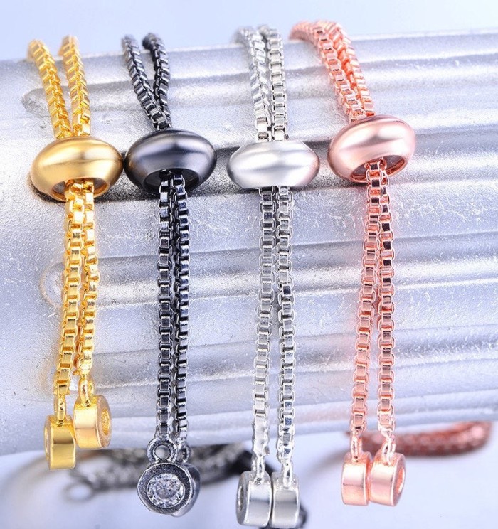 adjustable bracelet chains with Silver ball rhinestones ends Adjustable box chains for jewelry making Pull bracelet chains