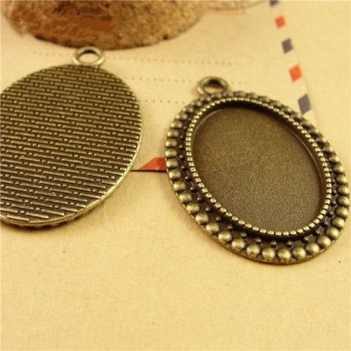 20pcs 18 x 25mm Antique Bronze Cabochon Pendant Base, Oval pendant setting (3020006)