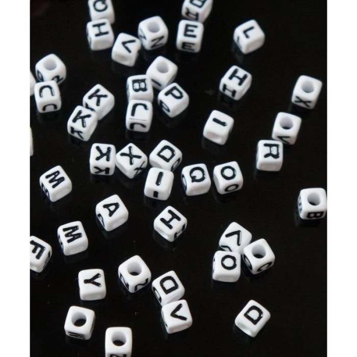 AcylicAlphabet Letter Beads, 6mm 7mm 8mm white square letter beads