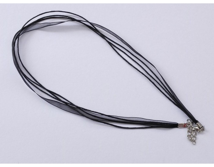 50 or 100 Black Organza Ribbon Necklace for Bottle Cap pendant, Ribbon Cords with Extension Chains