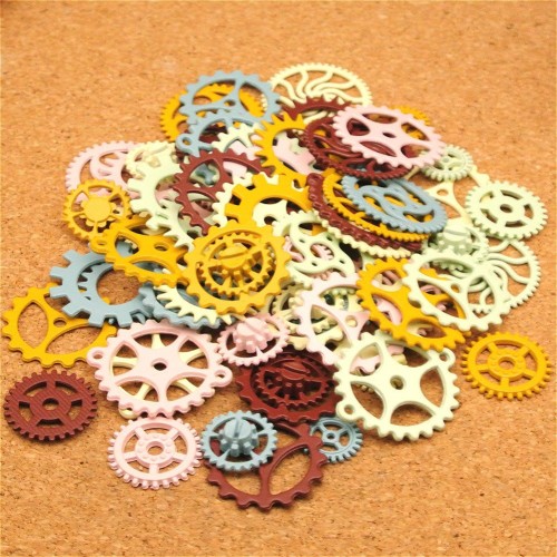 100G Steampunk Gears Antique Assorted Mixed Color Vintage Jewelry Scrapbooking Charms Wheel Cog DIY ART Random Shapes and Sizes Made