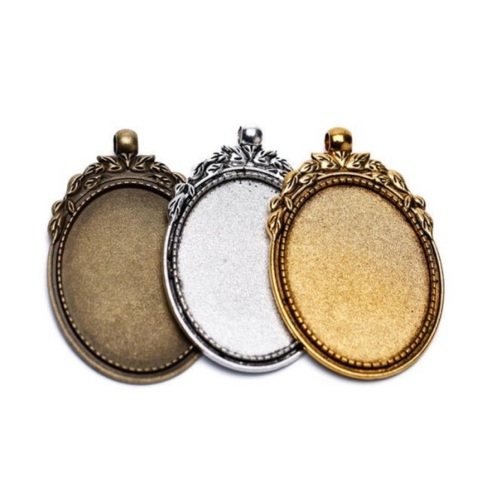 10pcs 40 x 30mm Antique Bronze Cabochon Pendant Base, Oval pendant setting
