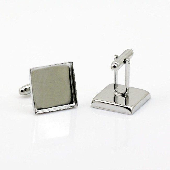 20pcs 18mm Square French cufflinks blank, cufflink base, Brass Cufflinks Bezel Setting (3010382)
