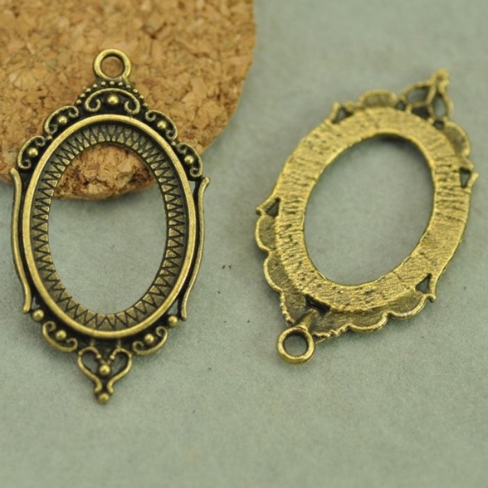5pcs 18x25mm Antique Bronze Cabochon Gemstones Pendant Base frame with Loop (#3010054）