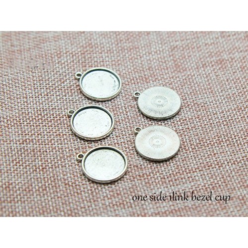 30PCS Antique Silver Frame Blank Pendant Charm Tray Round Cabochon Setting