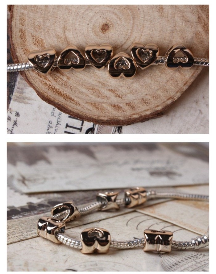 10pcs European beads, Gold Hollow Heart Bead Charms, fits most European charm bracelets bead charm bracelet