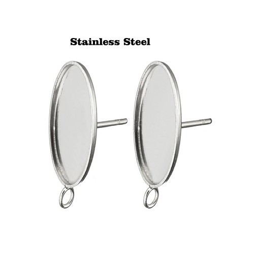 50pcs 13*18/18*25 Oval Stainless Steel Cameo Glass Cabochon Metal Bezel French Lever Blank Base Earring Back For DIY Jewelry Findings