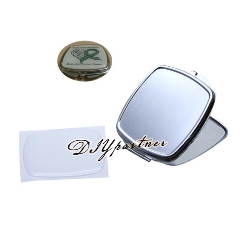 10 Kits DIY Blank Compact mirror-Silver Rectangle Compact Mirror Blank Magnifying Pocket Mirror +Epoxy Sticker DIY set