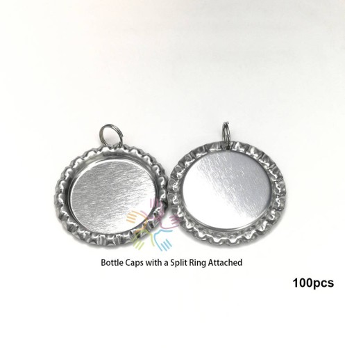 100 Chrome Flattened Bottle Cap Pendants, 100 flattened bottle caps(split rings attached), Silver bottle caps, Bronze bottlecaps, pendants