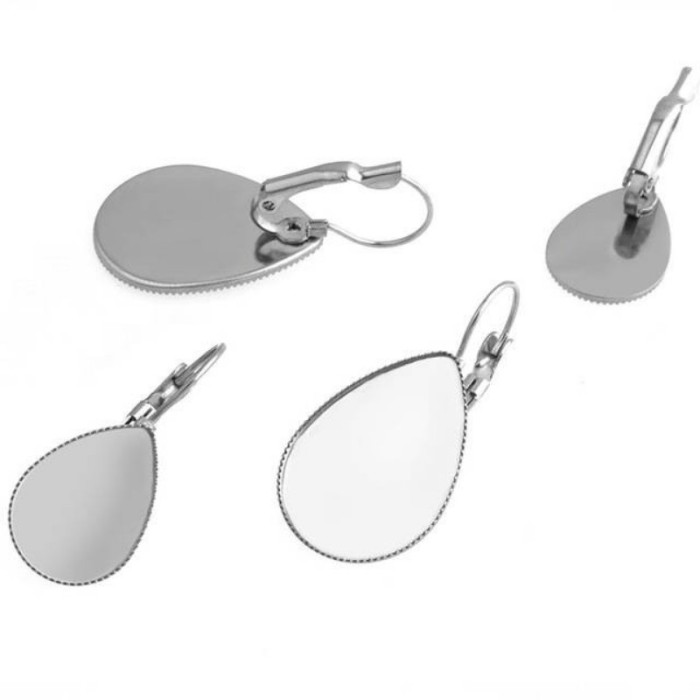 50pcs 13*18/18*25 Teardrop Stainless Steel Cameo Glass Cabochon Metal Bezel French Lever Blank Base Earring Back For DIY Jewelry Findings