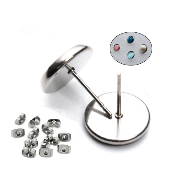 50pcs 6mm 8mm 10mm 12mm 14mm 16mm 18mm 316L Stainless Steel Round bezel Earring Blanks /earring base, earring base settings with backs