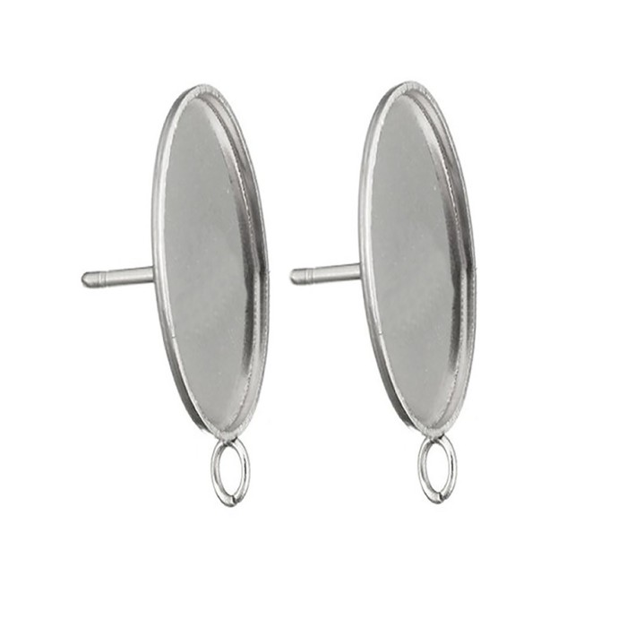 50pcs 13*18/18*25 Oval Stainless Steel Cameo Glass Cabochon Metal Bezel French Lever Blank Base Earring Back For DIY Jewelry Findings