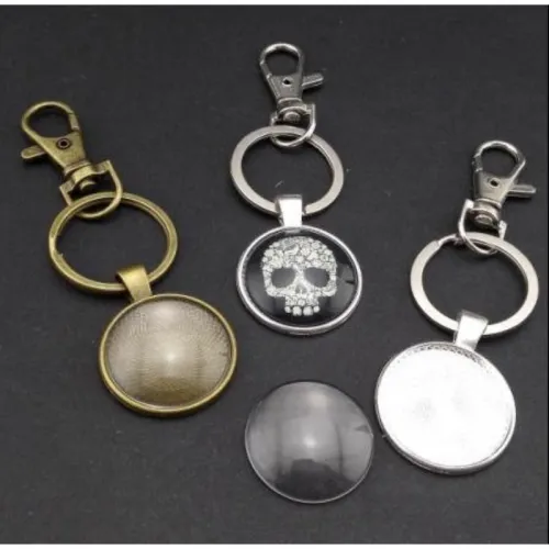 10 sets Photo Keychains DIY Kit - blank round 1 inch (25mm) bezel setting with glass cabochon and key ring