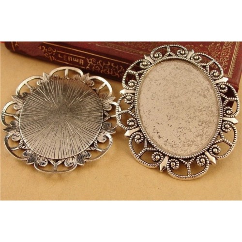 10pcs 40 x 30mm Antique Bronze Cabochon Pendant Base, Oval pendant setting, Oval Pendant Trays, Bezel Cabochon Settings