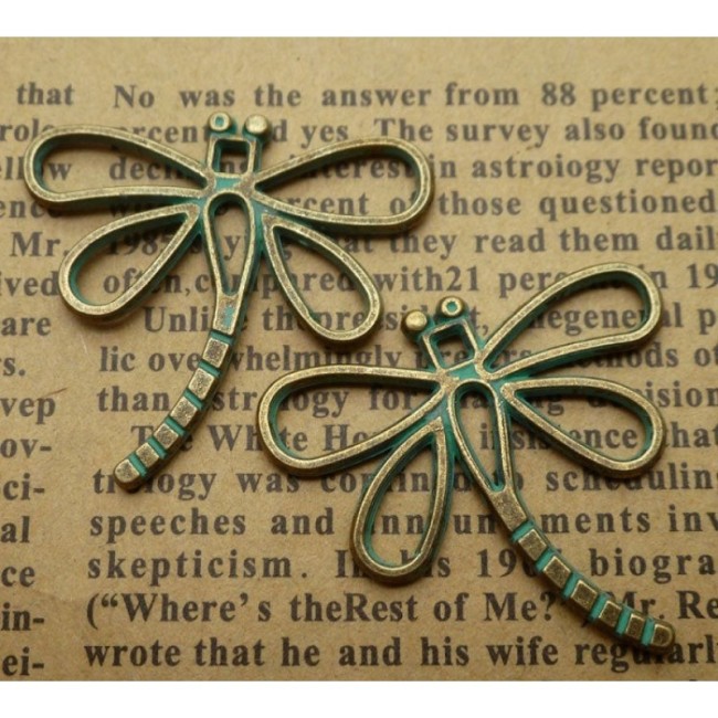 Dragonfly pendant , Nature Necklace,Verdigris Patina Brass Dragonfly pendant,50pcs/100pcs/200pcs