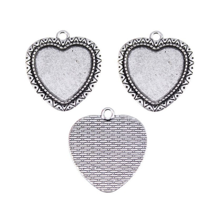 10 sets Photo Keychains DIY Kit - blank Heart 1 inch (25mm) bezel setting with glass cabochon and key ring, Heart keychain