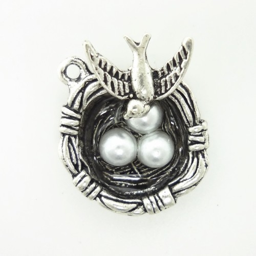 Bird Nest with 3 Pearl Like Beads Charms Pendants Findings